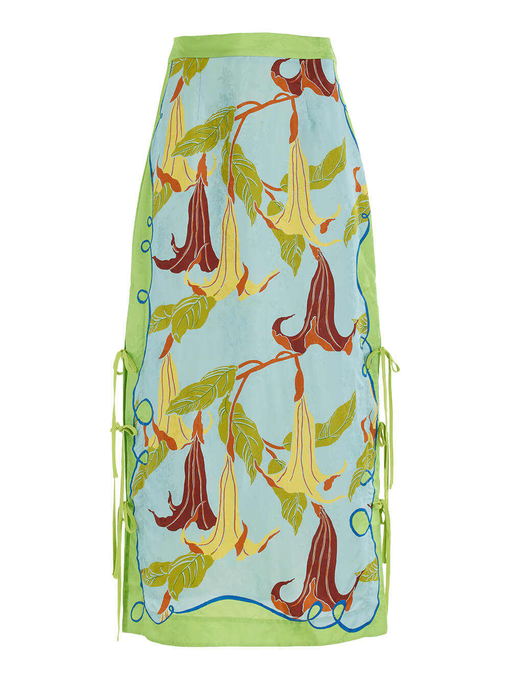 Classic And Elegant Morning Glory Print Lace-Up Slit Maxi Skirt