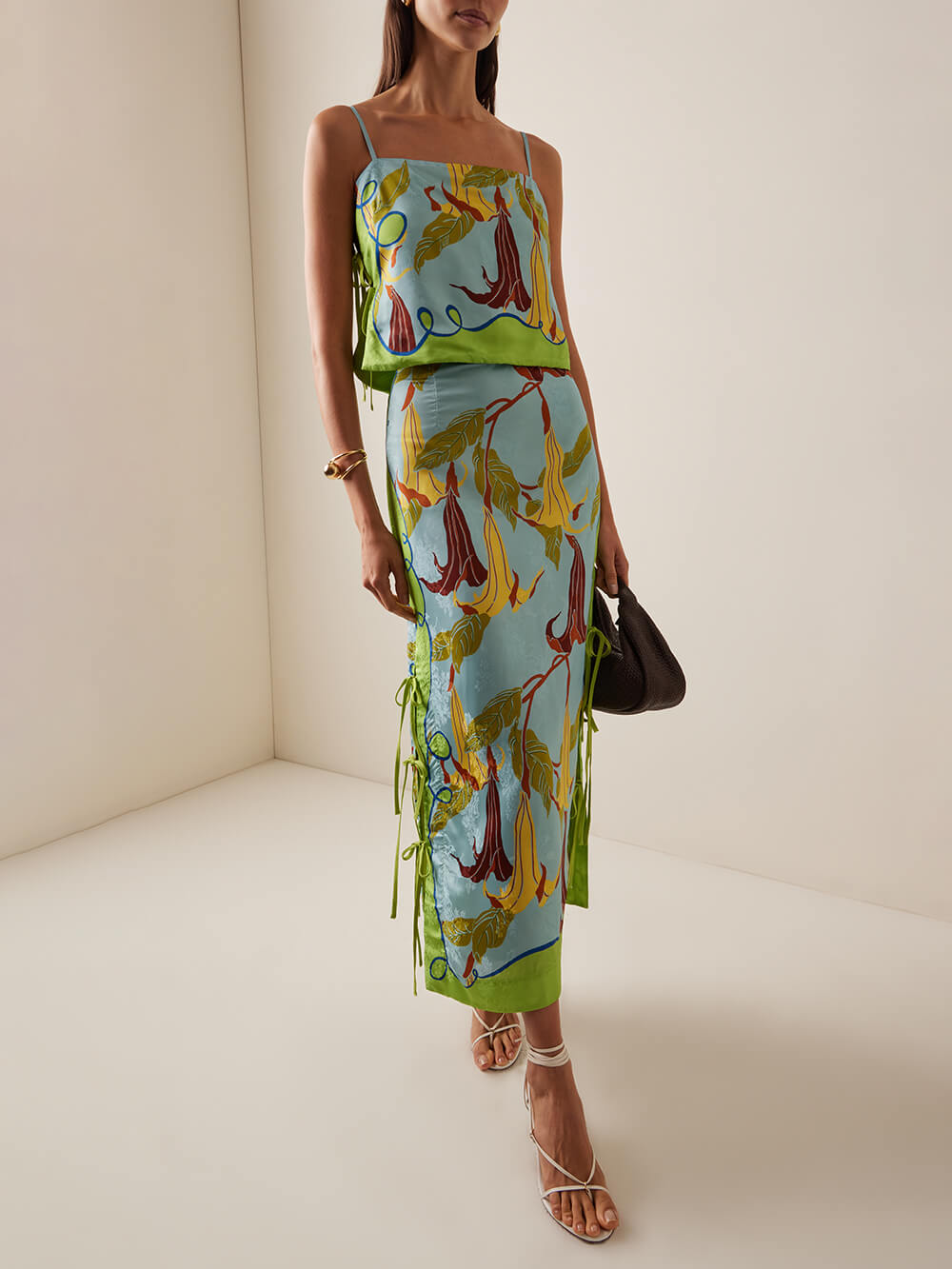 Classic And Elegant Morning Glory Print Lace-Up Camisole Top