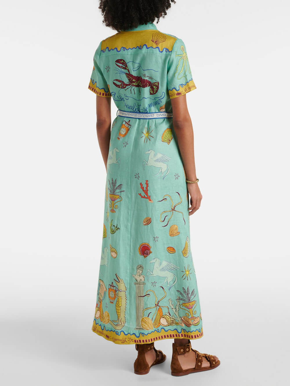 Robe chemise longue d'été à imprimé océan, style surréaliste moderne et unique