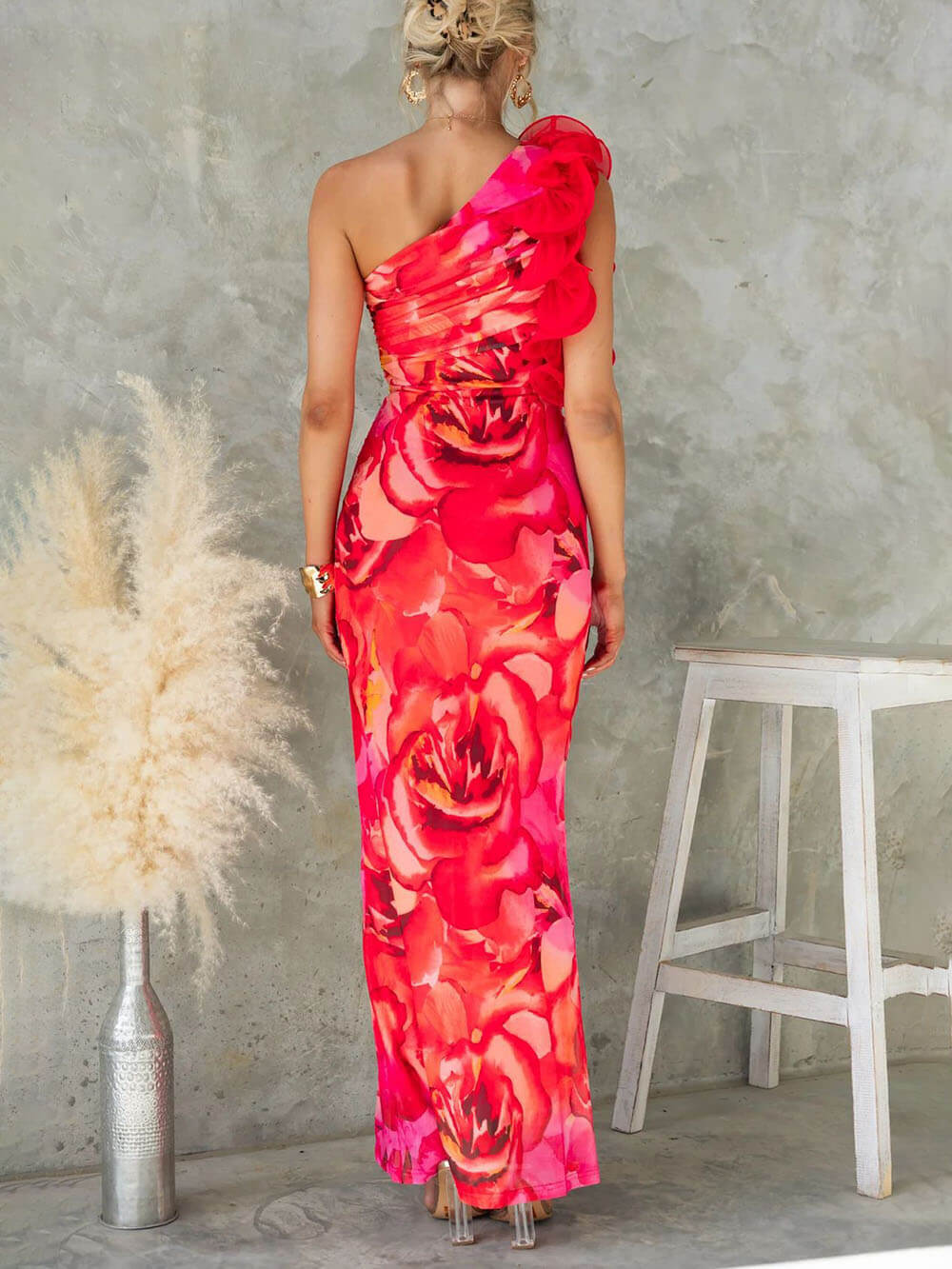 Vestido de fiesta sexy, elegante, sin mangas, con estampado floral tridimensional y corte entallado