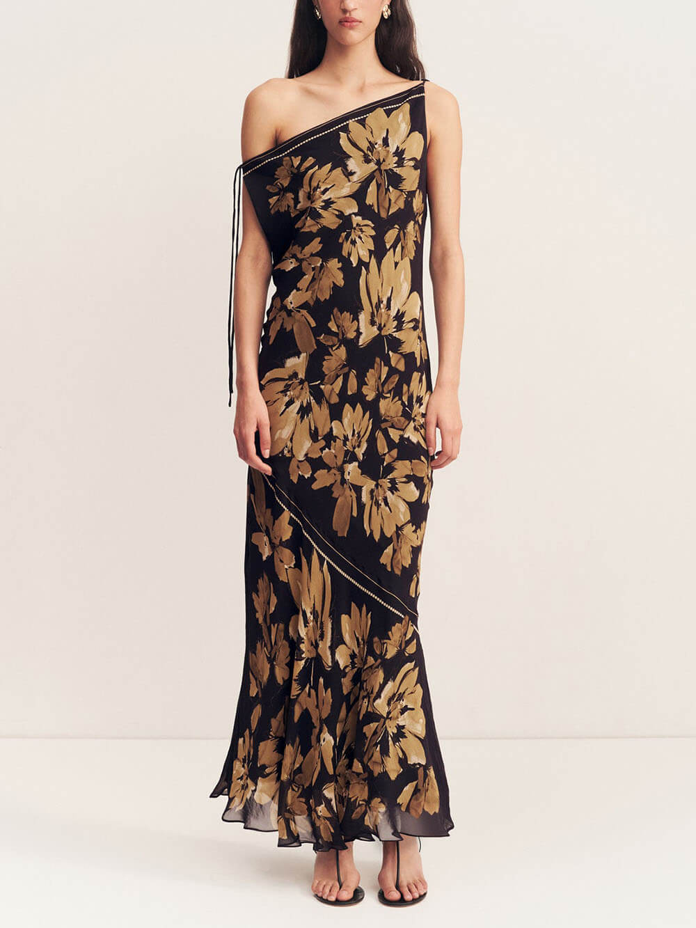 Delicate Floral Print Open Back Bleached Tie Maxi Dress