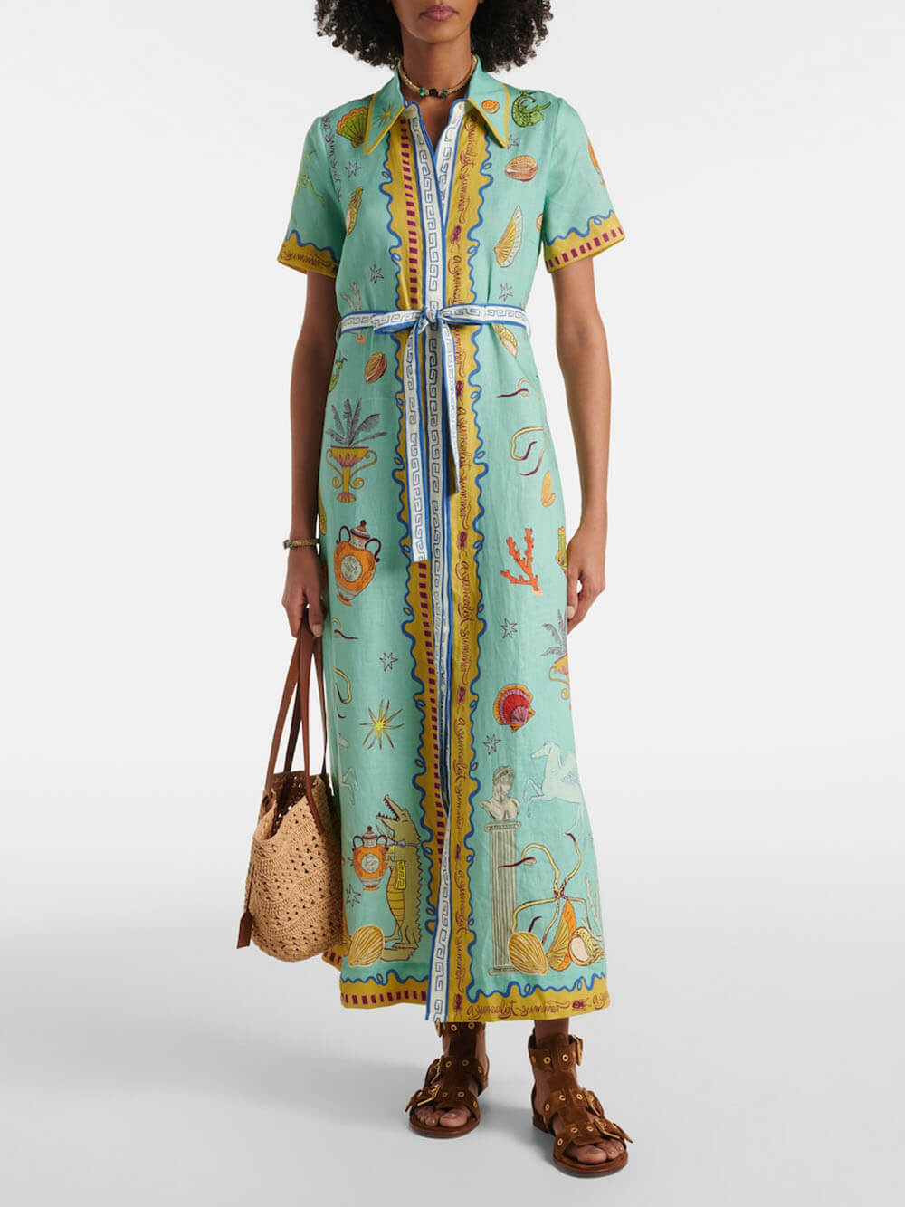Robe chemise longue d'été à imprimé océan, style surréaliste moderne et unique