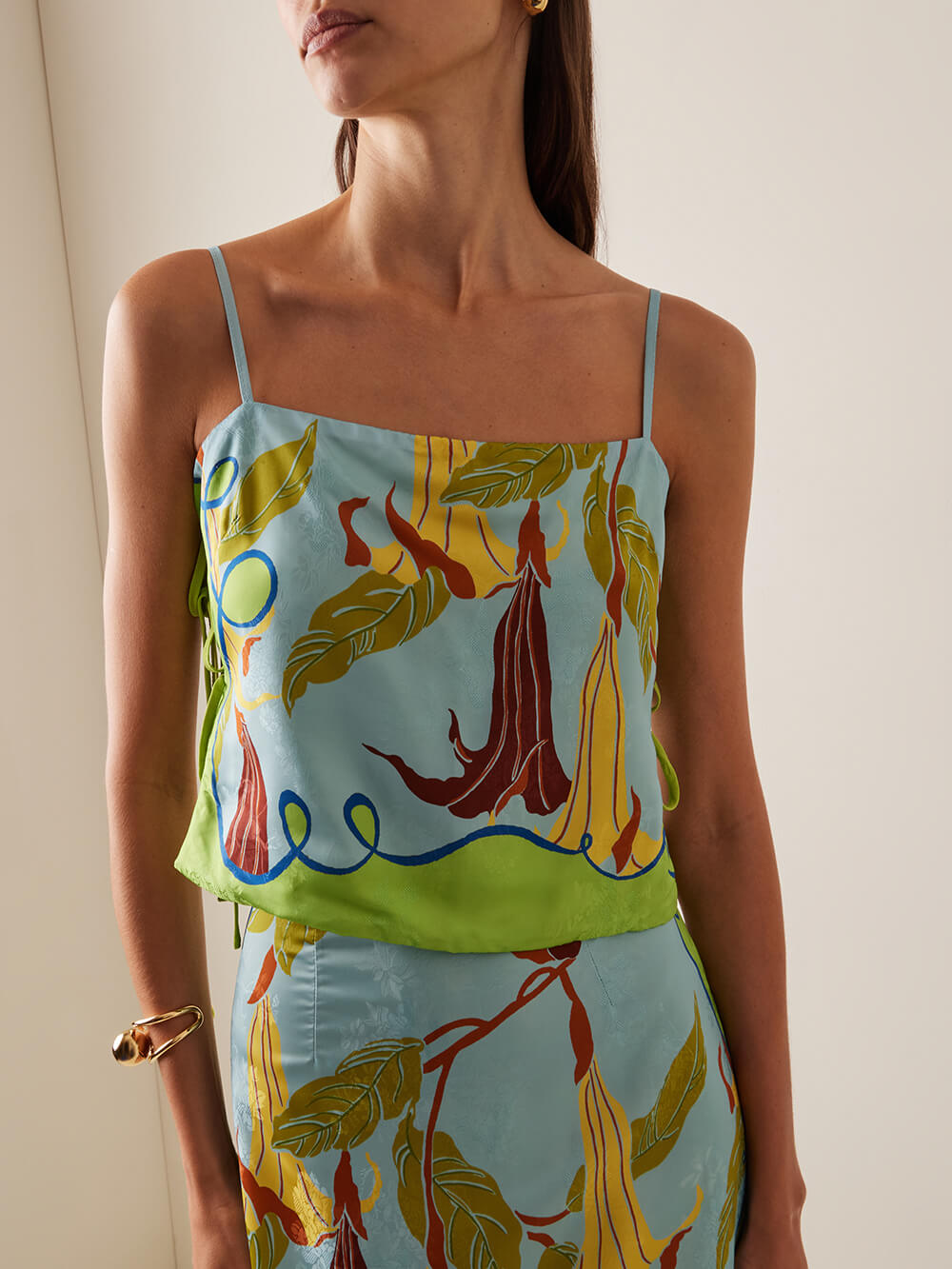 Classic And Elegant Morning Glory Print Lace-Up Camisole Top