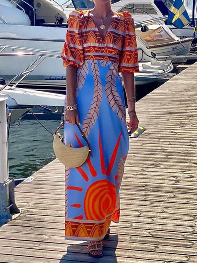 Unique Ethnic Print Bohemian Maxi Dress DressSoul
