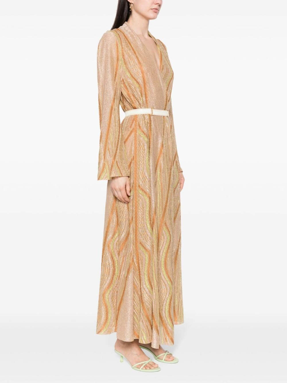 Robe longue ample à imprimé rayé et vagues