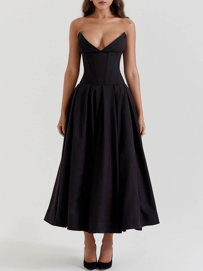 Black Strapless Midi Dress DressSoul