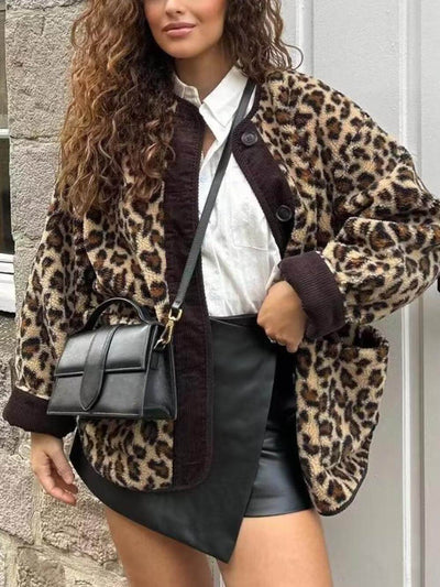 Casual Loose Leopard Print Long Sleeve Jacket DressSoul