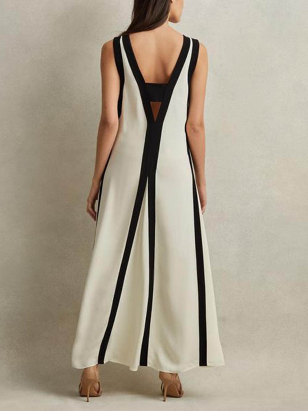 Robe longue trapèze réversible à blocs de couleurs