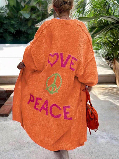 Casual Pocket Large Size Heart Pattern Knit Cardigan DressSoul