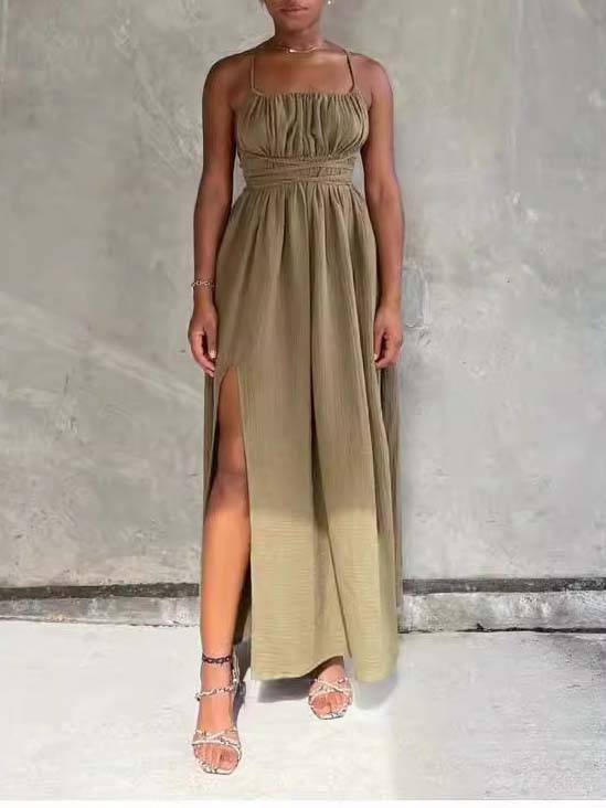 Vestido tubo con abertura lateral y cordones