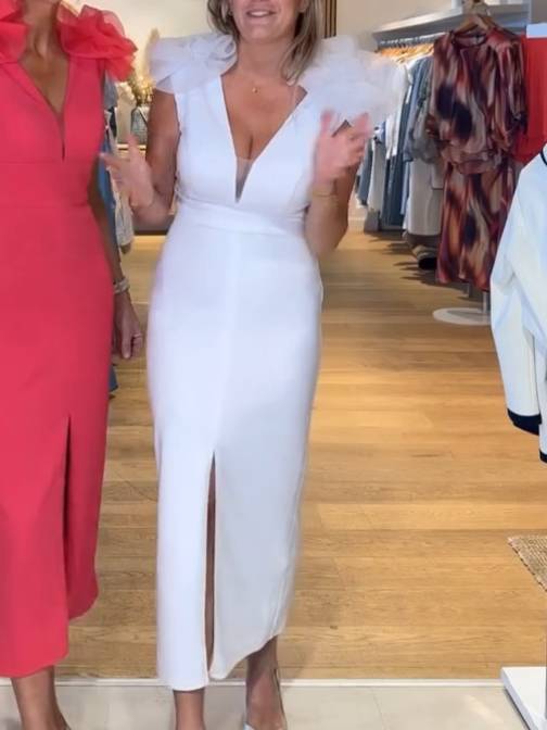 3D Flower V-Neck Slit Dress