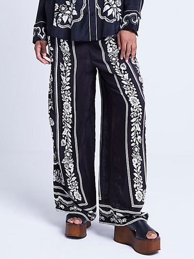 Unique Western Floral Print Elastic Pocket Wide Leg Pants DressSoul