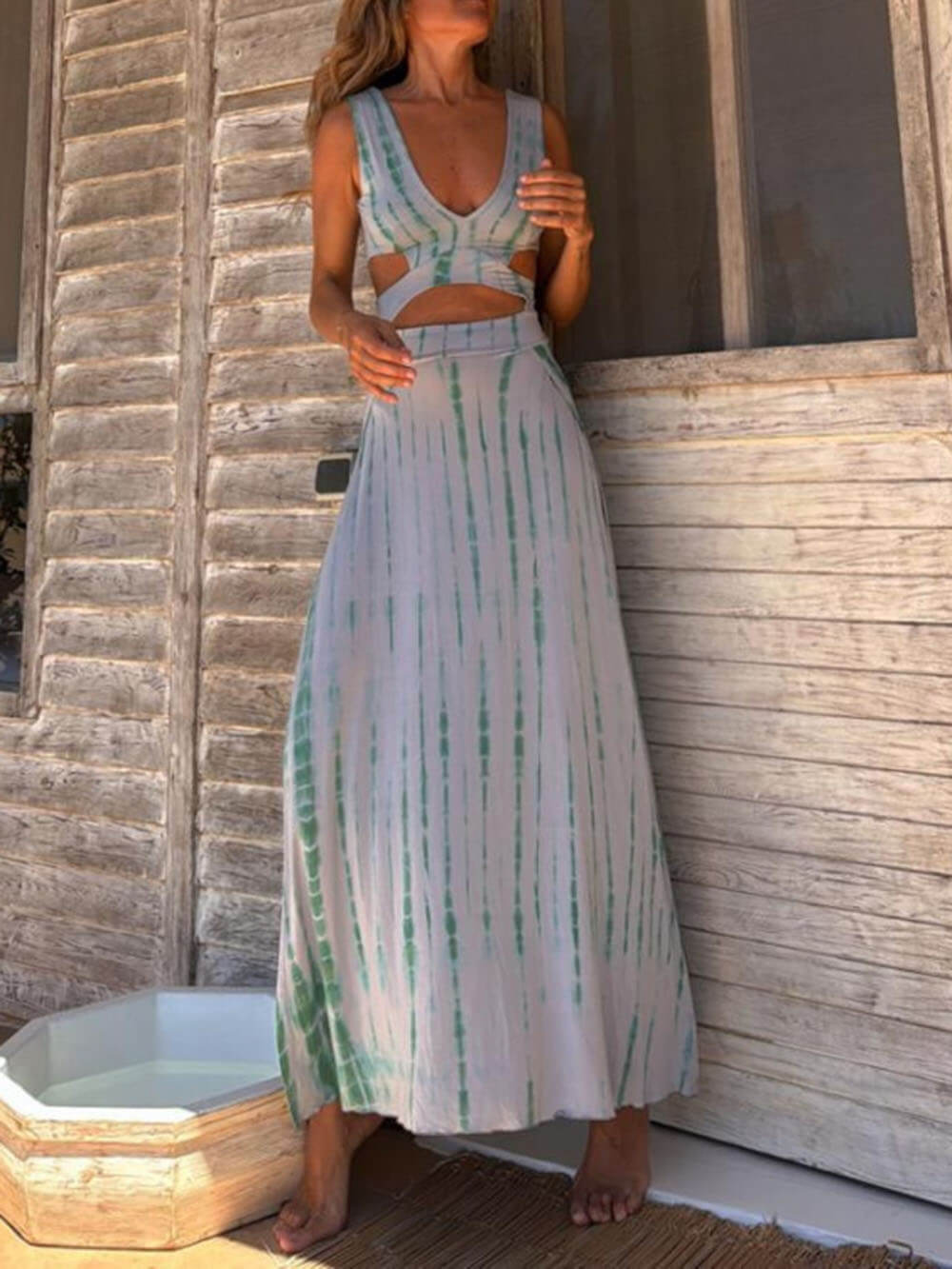 Robe longue fendue à imprimé tie-dye unique