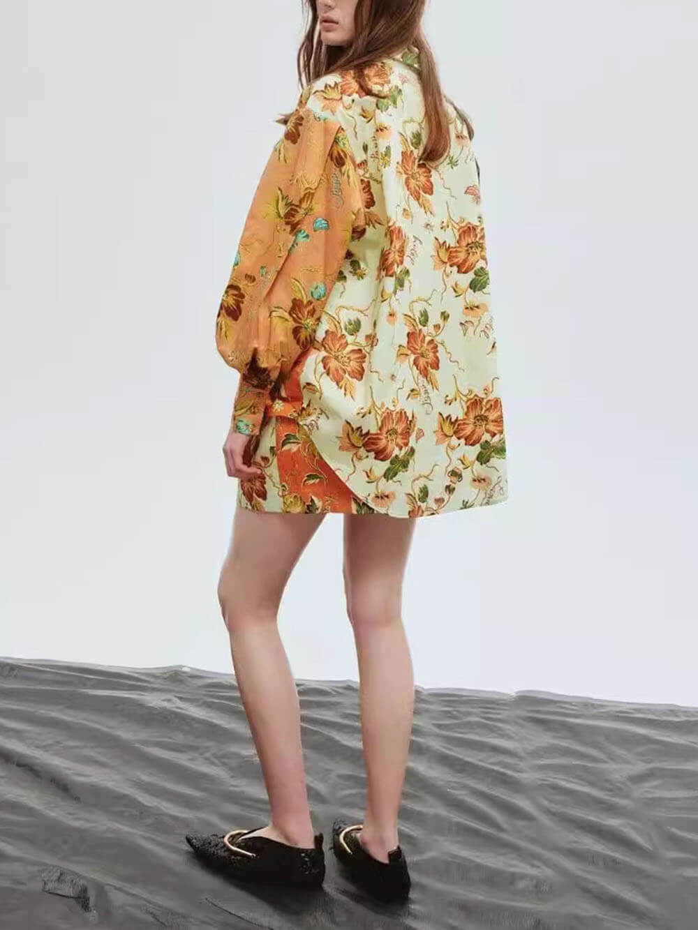 Casual Fashion Unique Print Button Shirt Elastic Drawstring Shorts Set