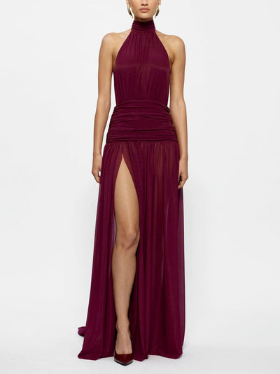 Elegant Halter Neck Ruffled Mesh Maxi Dress DressSoul