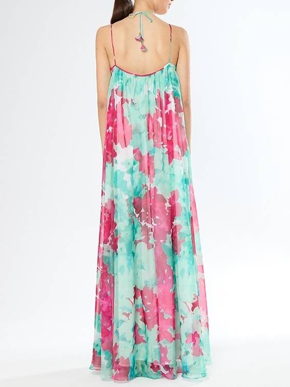 Halter Neck 3D Flower Print Dress