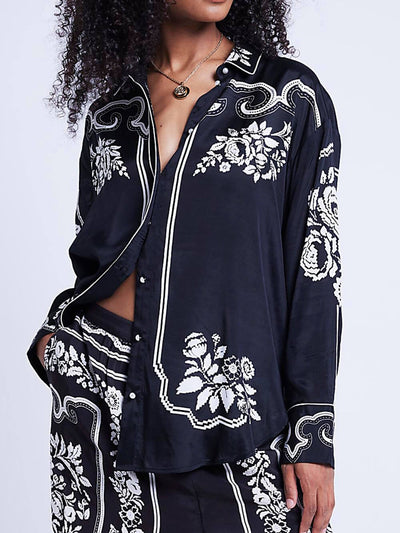 Unique Western Floral Print Oversized Loose Shirt DressSoul