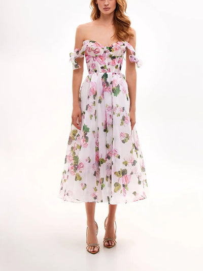 Tender floral midi tie-strap dress DressSoul