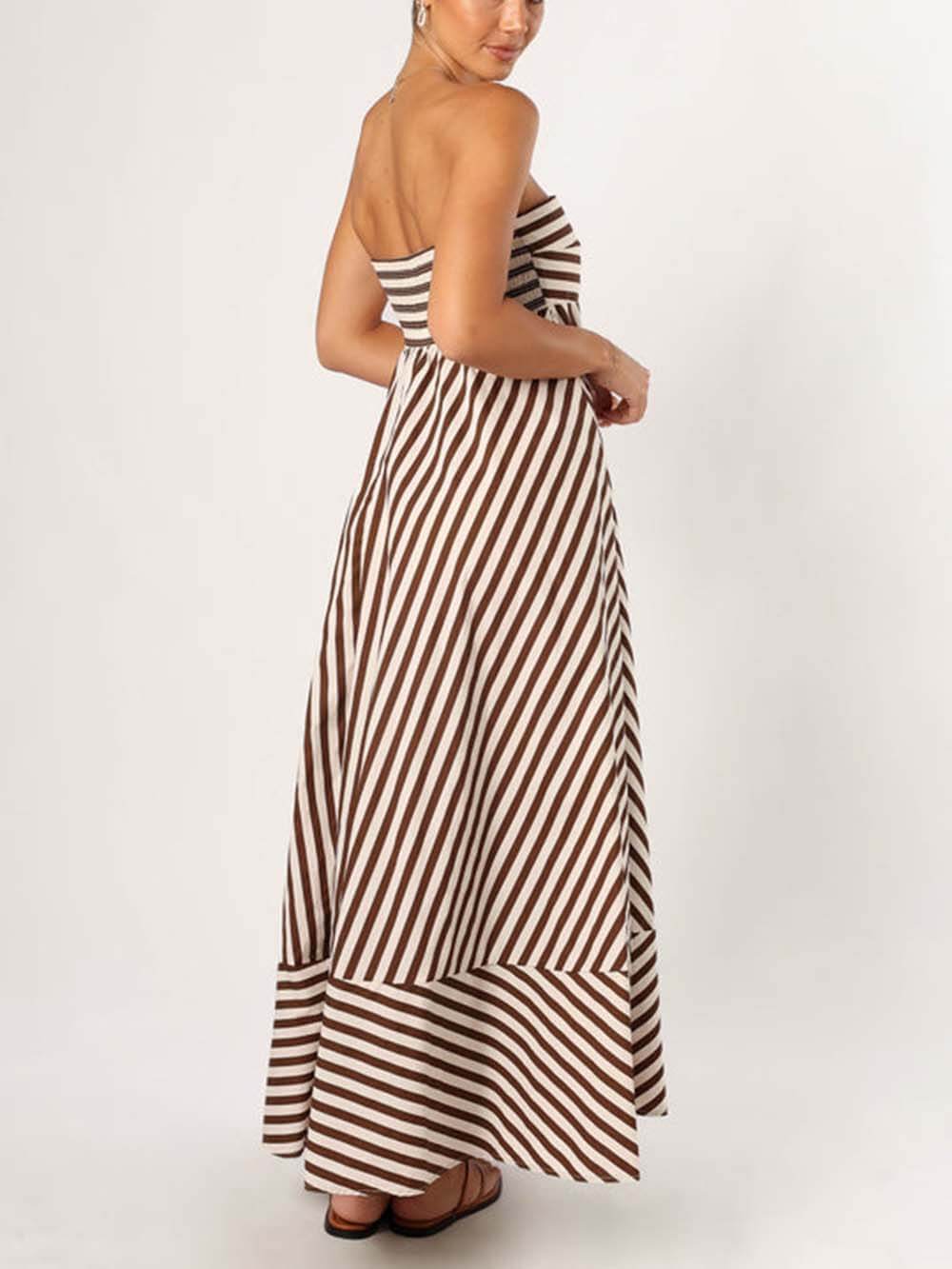 Robe longue sans bretelles élégante à rayures bandeau et blocs de couleurs