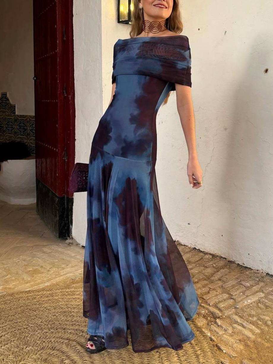 One Shoulder Unique Print Dress