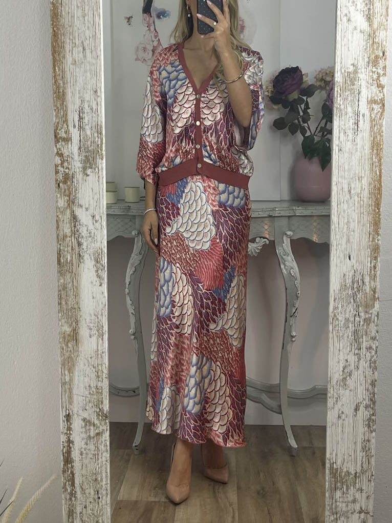 Elegant Vintage Satin Floral Print Fishtail Skirt