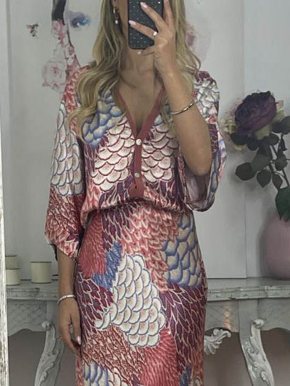 Elegant Vintage Satin Floral Print Loose Shirt