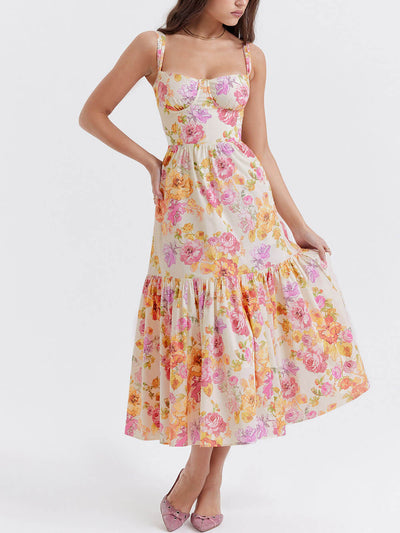 Strap A-Hem Floral Midi Dress DressSoul