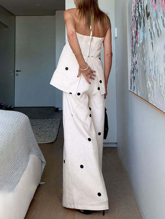 Pantalones casuales clásicos de pierna ancha y holgados con estampado de lunares