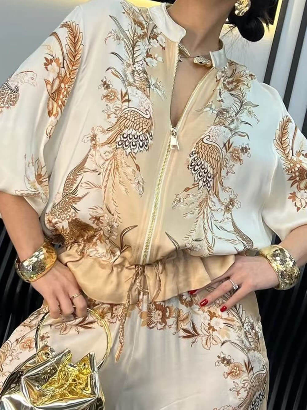 Pantalones con bolsillos elásticos, clásicos y elegantes con estampado floral único