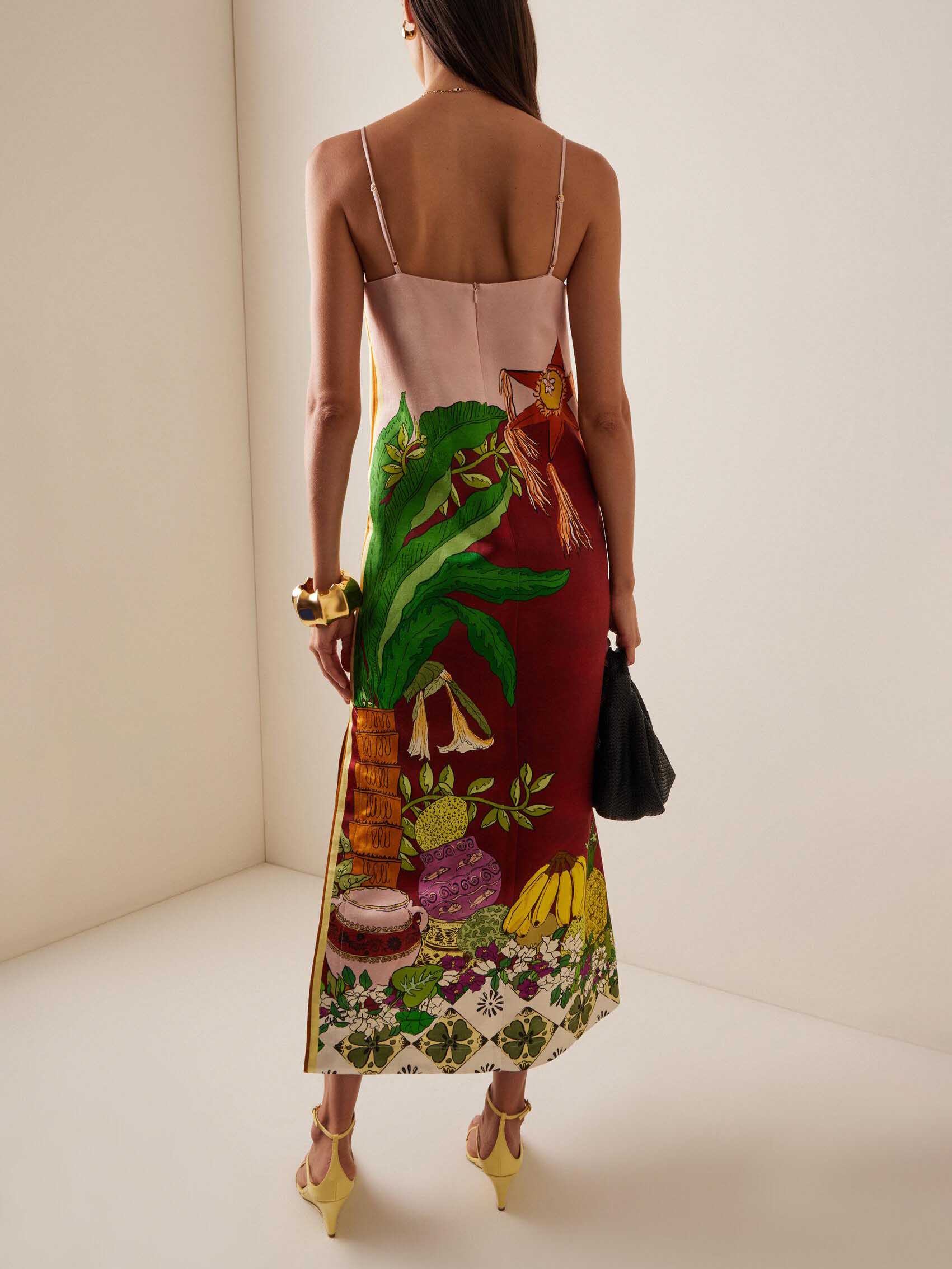 Vestido largo con estampado floral único de tigre y sol