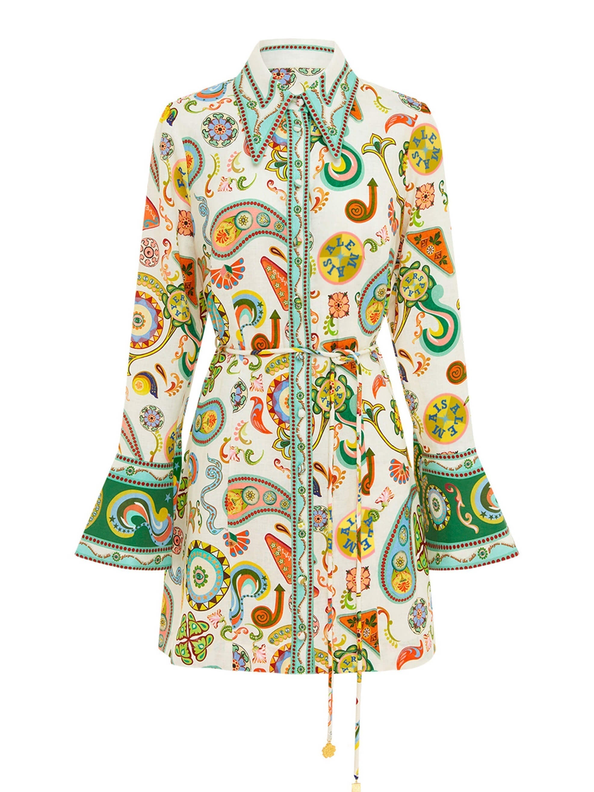 Mini-robe imprimée à manches trompette, exquise et tendance