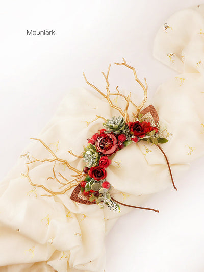 Rose Antler Christmas Reindeer Headband DressSoul
