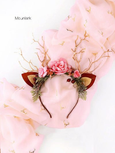 Pink Forest Christmas Reindeer Headband DressSoul