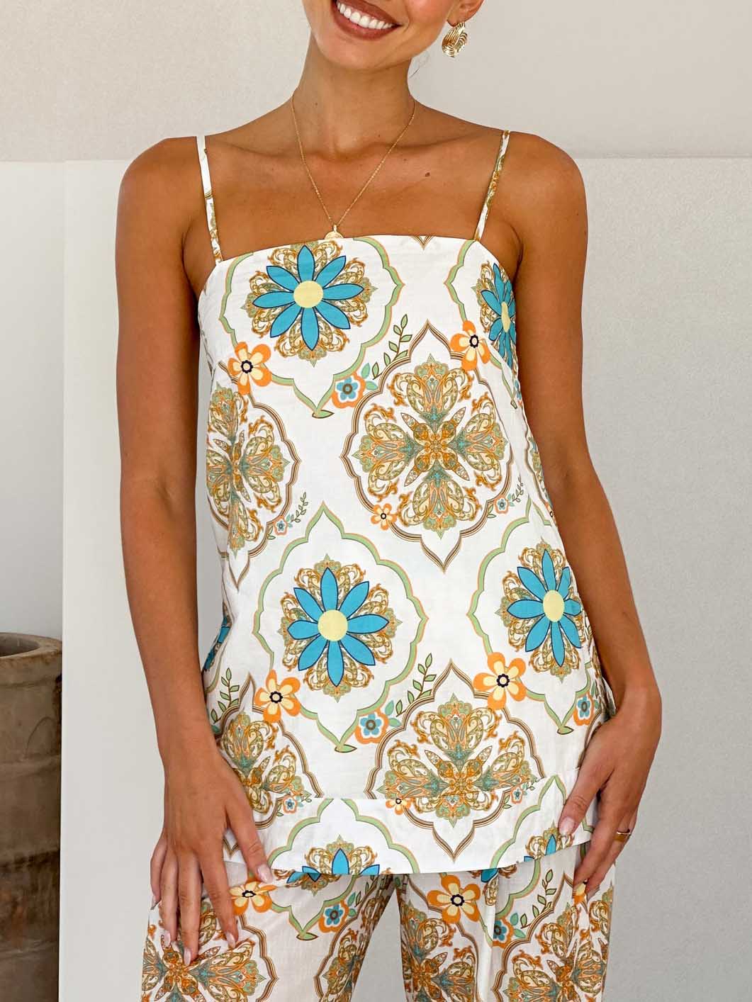 Retro Ethnic Style Paisley Print Tank Top