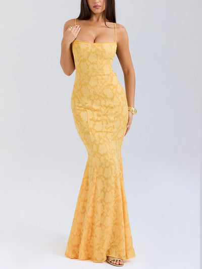 Elegant Jacquard Sexy Sling Fishtail Maxi Dress DressSoul