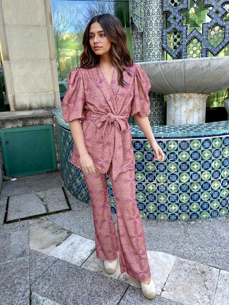 Casual Ethnic Style Printed Puff Sleeve Shirt