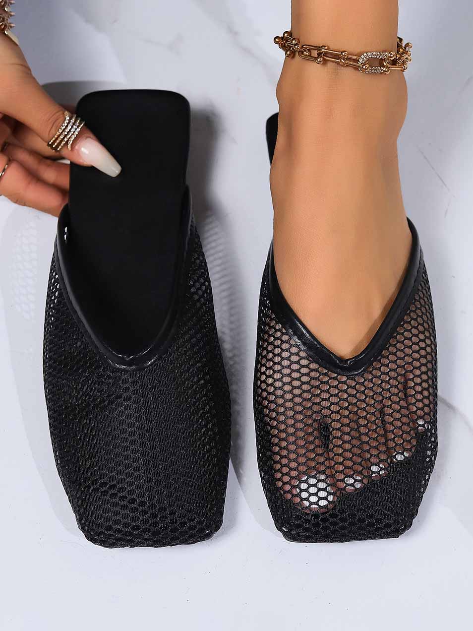 Chaussures en maille respirante creuse à semelle plate, tendance et simples