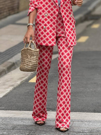 Casual Geometric Print Pocket Suit Pants DressSoul