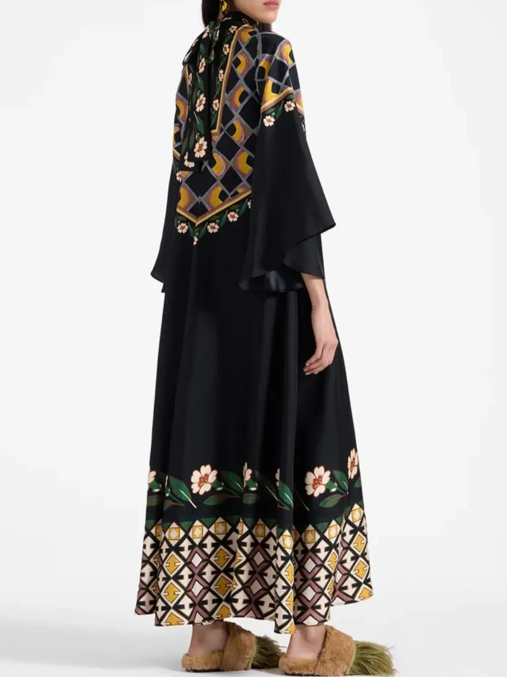 Robe ample élégante à col en V et imprimé boutons de fleurs
