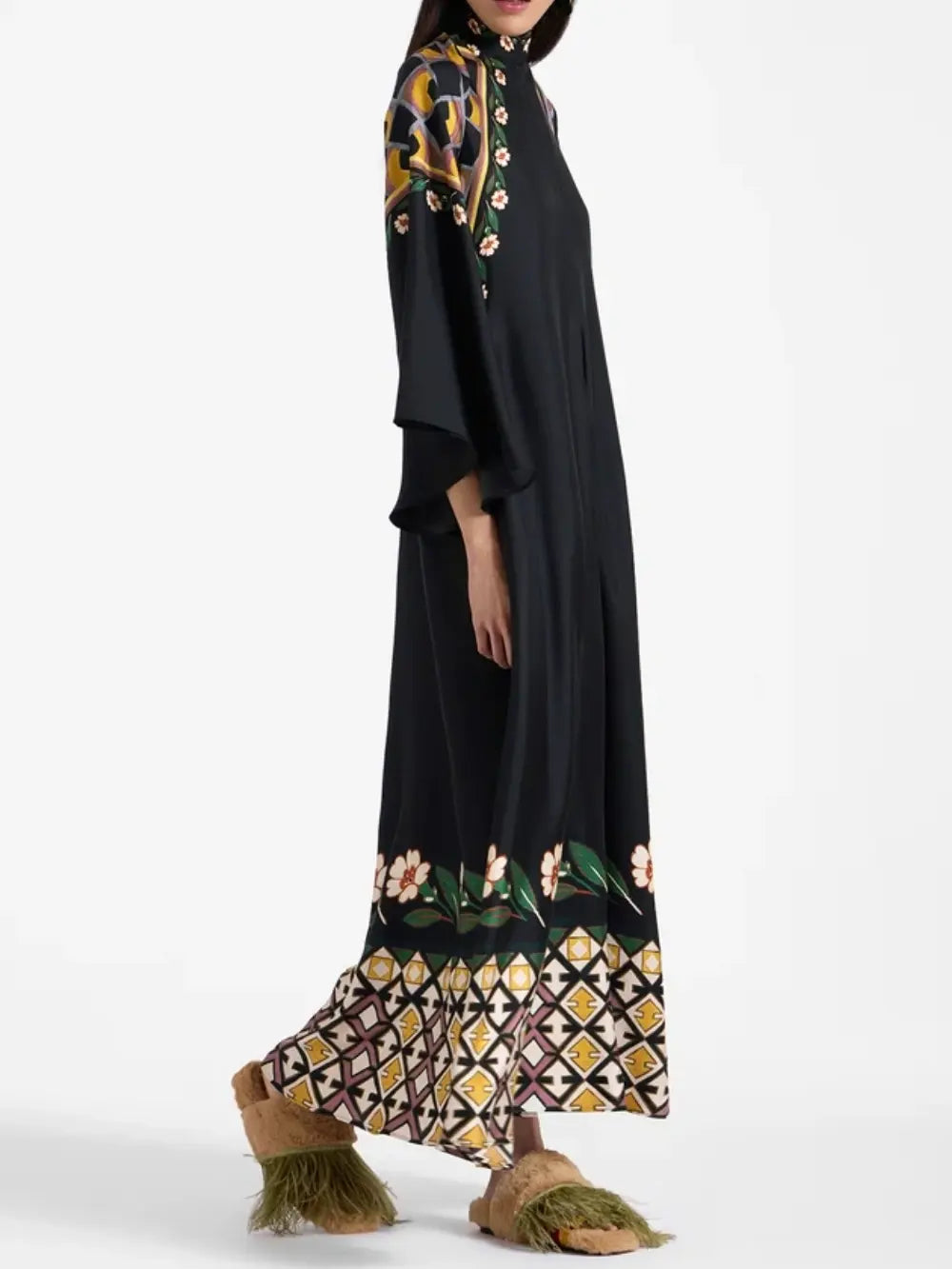 Robe ample élégante à col en V et imprimé boutons de fleurs
