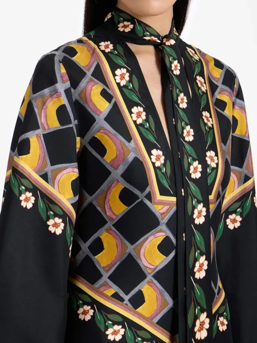 Robe ample élégante à col en V et imprimé boutons de fleurs