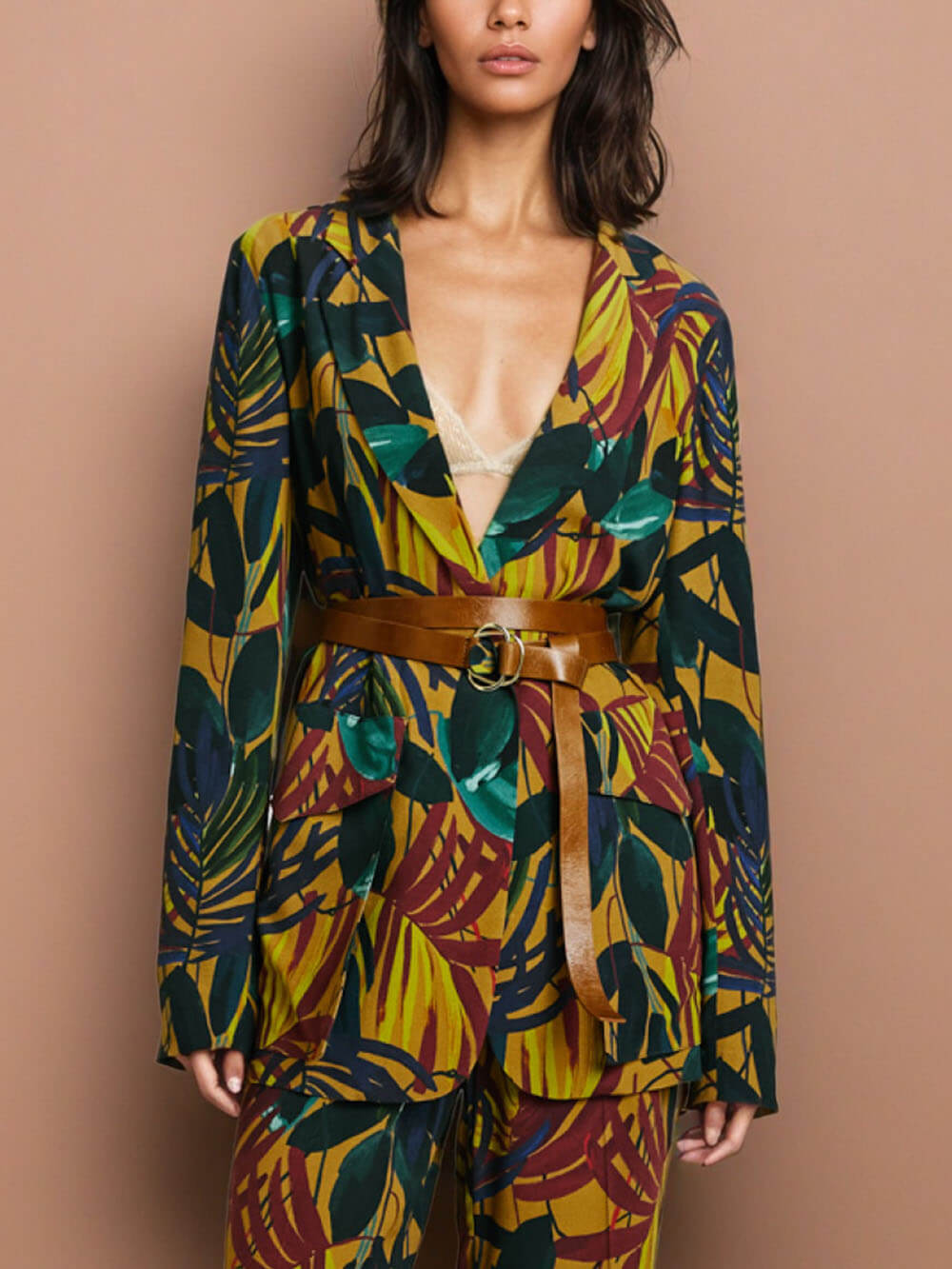 Retro Unique Colorful Palm Leaf Oil Painting Print Jacket Shirt