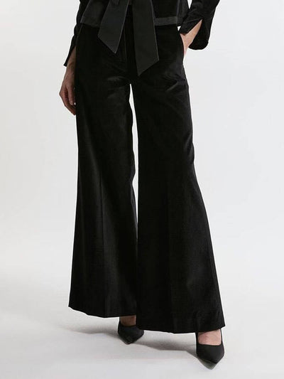 Elegant Chic High-Waist Pocketed French Flared Trousers DressSoul