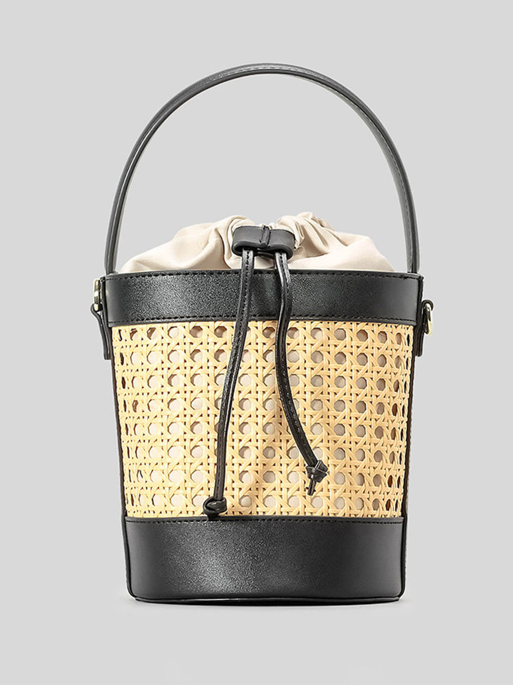Beach Holiday Hollow Hand-Woven Rattan Drawstring Bucket Bag