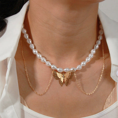 Pearl Butterfly Pendant Necklace DressSoul