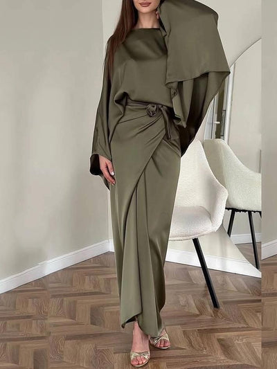 Satin Batwing Sleeve Maxi Dress DressSoul