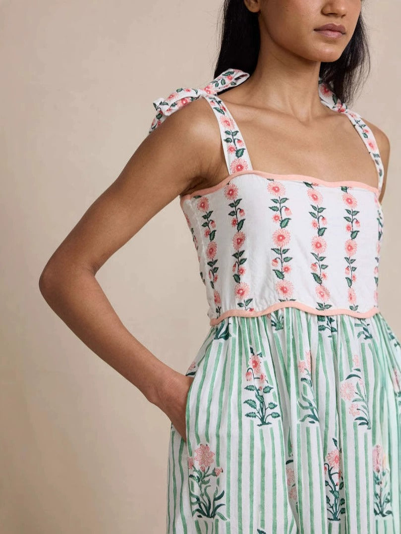 Bohemian Floral  Tie-Shoulder & Tiered Design Maxi Dress