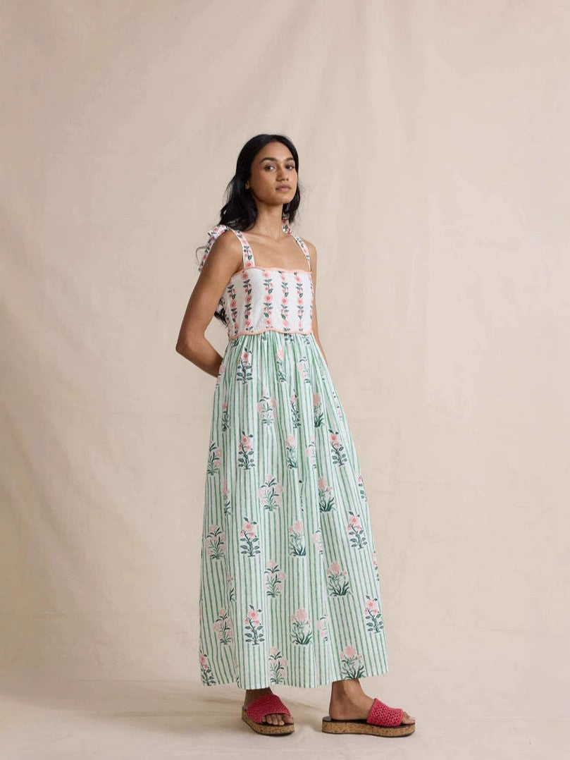 Bohemian Floral  Tie-Shoulder & Tiered Design Maxi Dress