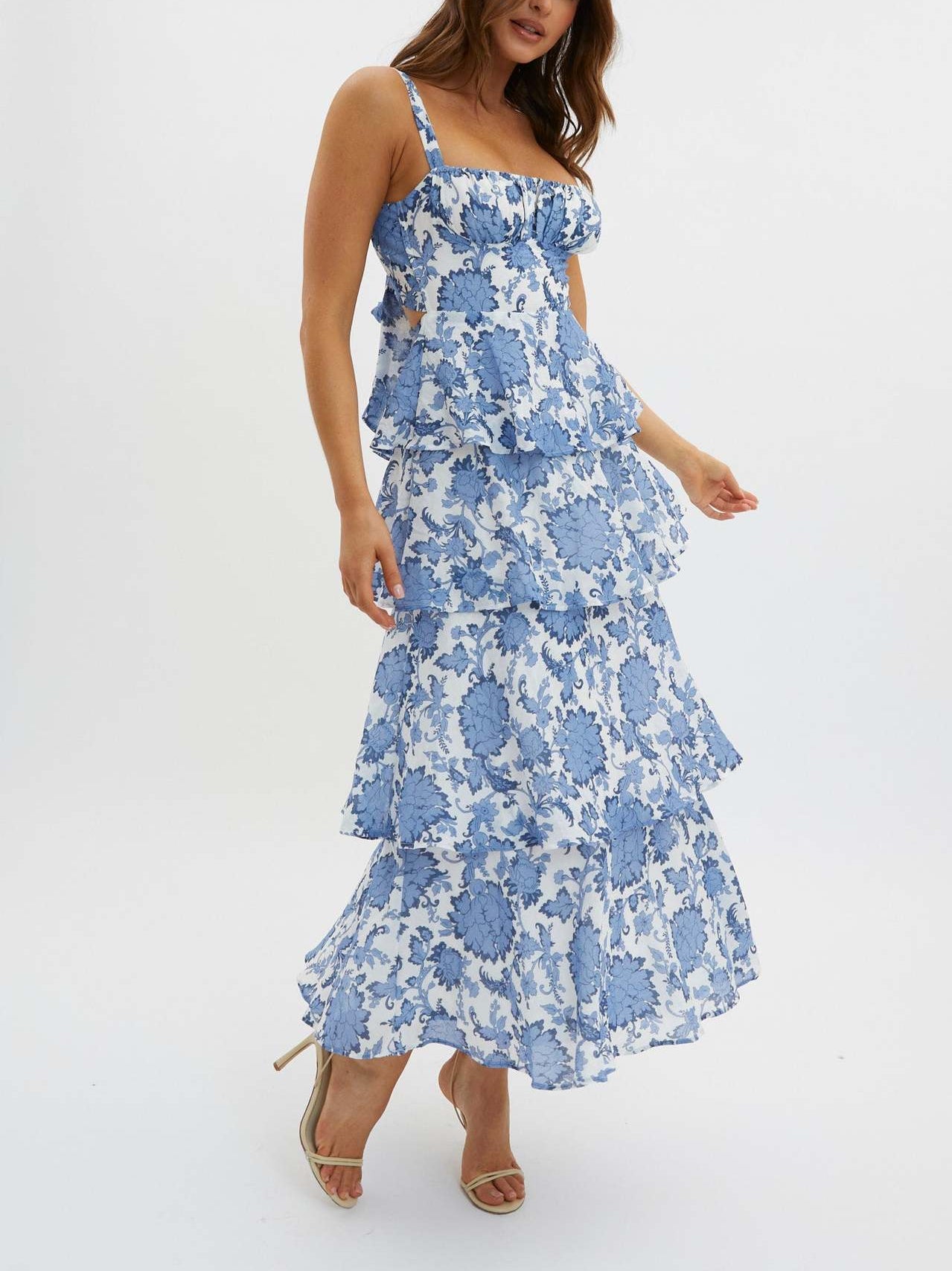 Provence Bloom Tiered Ruffle Maxi Dress Floral