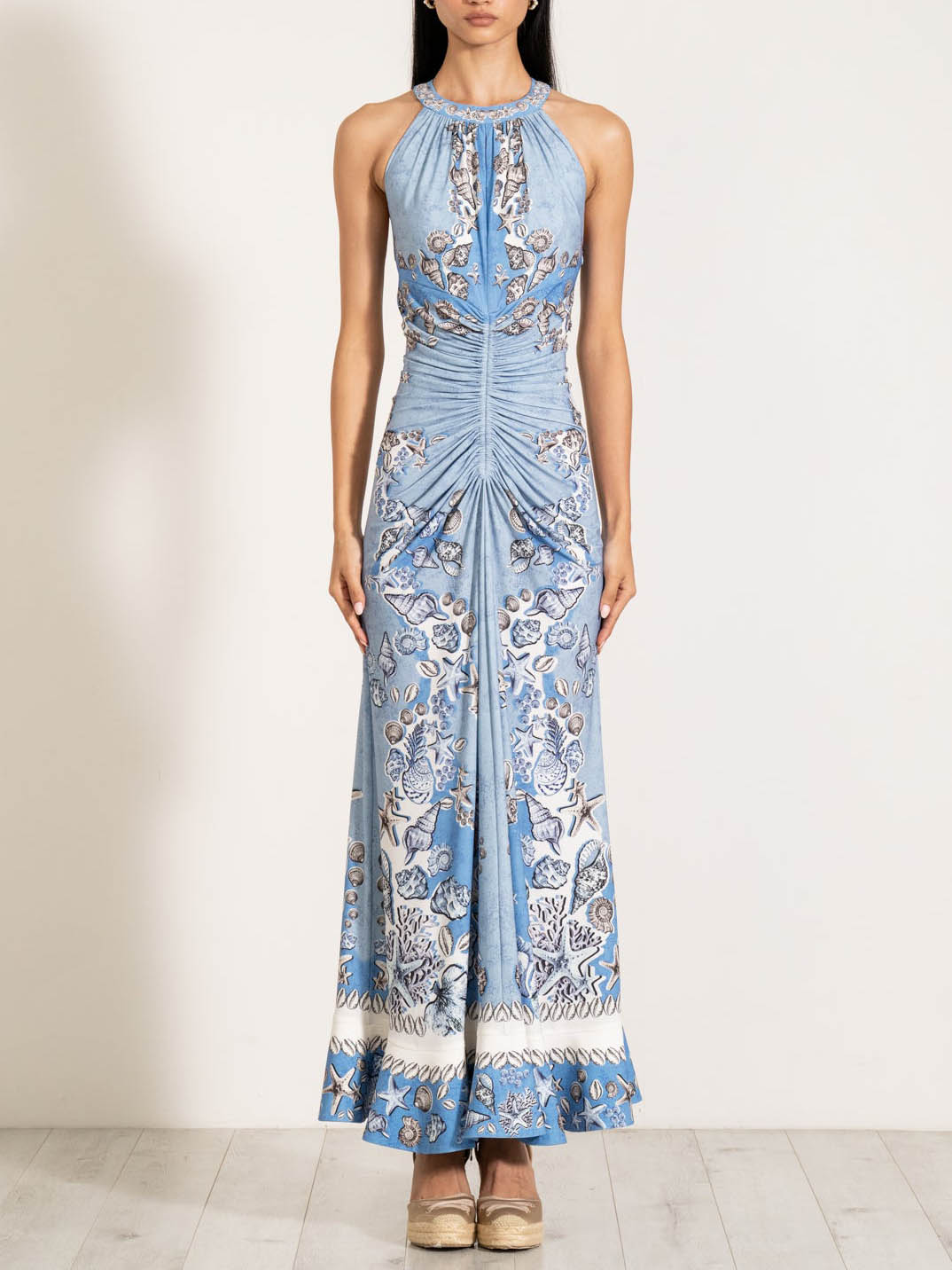 Exquisite Ocean-style Shell Pattern Print Maxi Dress